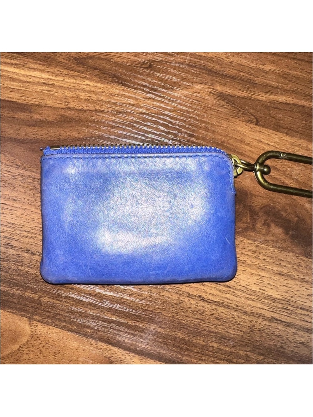Madewell Blue Leather Wallet with Gold Zipper